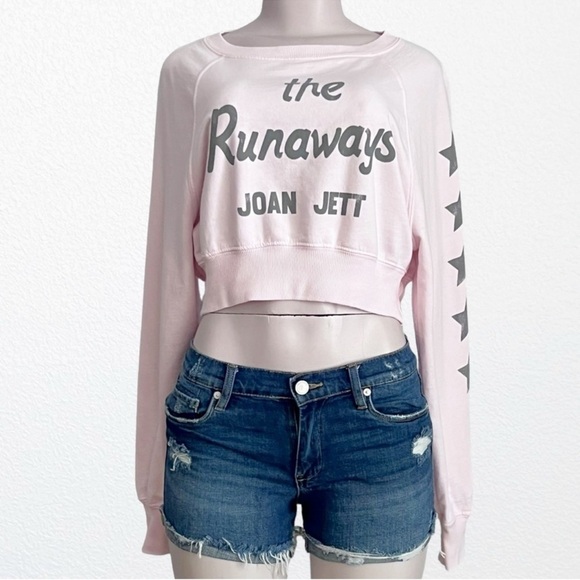 Recycled Karma The Runaways Joan Jett Cropped Sweatshirt SZ XS Petal - Picture 3 of 12